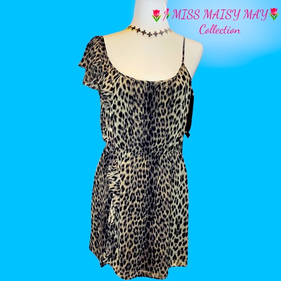 Topshop Dresses & Skirts - 🐆 TOPSHOP Leopard dress, Sz 10, elastic waist, side ruffles, spaghetti straps